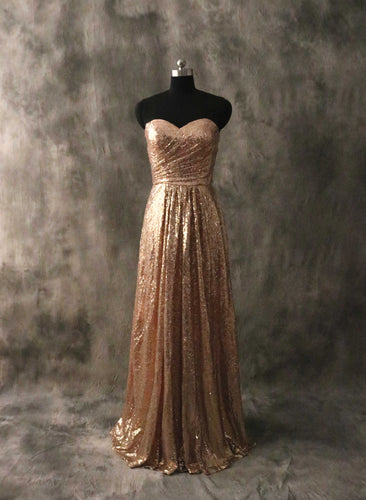 Sweetheart Bronze Gold Sequin Long Bridesmaid Dress
