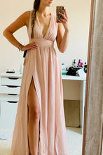 Load image into Gallery viewer, Royal Blue Chiffon Long Bridesmaid Dress 2020 with Slit