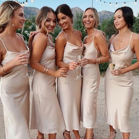 Champagne Bridesmaid Dress 2021 Cowl Neck Silk Slip Midi Dress Dusty Rose / 10 Champagne Bridesmaid Dress 2021 Cowl Neck Silk Slip Midi Dress Dusty Rose / 10