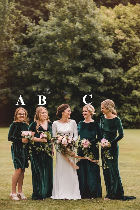 Emerald Green Velvet Bridesmaid Dress 2021 Mismatched Wedding Party Dresses