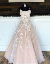 Load image into Gallery viewer, Prom Dress 2023 Elegant A-line Spaghetti Straps Crisscross Back Tulle with Appliques