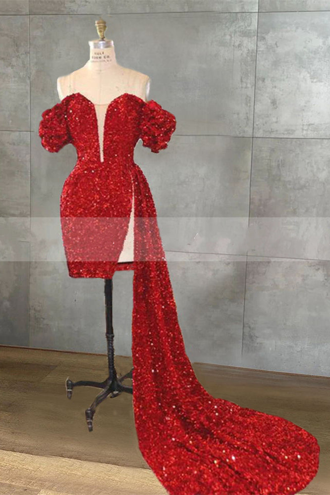 open lace back dress Short Homecoming Dress 2022 Shoulder V Neck Short Sleeves with Long Skirt 4 / Same As Sample