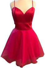 Load image into Gallery viewer, Red Homecoming Dress 2022 V Neck Spaghetti A Line