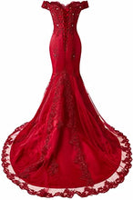 Load image into Gallery viewer, Green Lace Prom Dress 2022 Mermaid Off the Shoulder Corset Back Prom Dresses