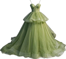 Load image into Gallery viewer, Puffy Prom Dress 2023 Ball Gown Sweetheart Neck Spaghetti Straps Corset Back Horsehair Tulle with Ruffles