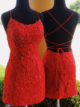 Load image into Gallery viewer, Red Homecoming Dress 2021 Sleeveless Bodycon Lace Short Lace Up Summer Sexy