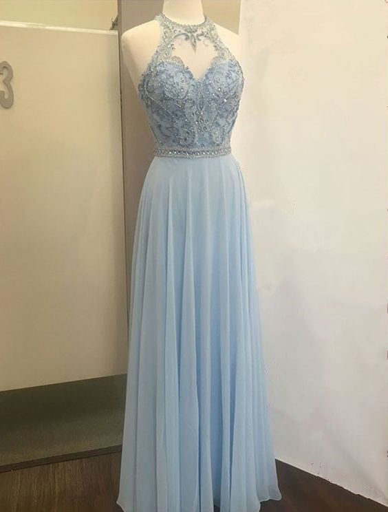 Pockets Prom Dress 2021 Beaded Chiffon Maxi Evening Dress – AnnaCustomDress