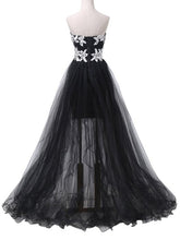 Load image into Gallery viewer, White Lace Black Tulle High Low Prom Dress 2021 Halloween Dress