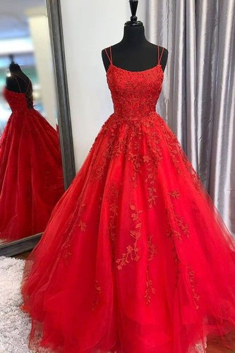 Red Prom Dress 2021 Fantasy Gown Lace Tulle Lace-up Back