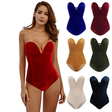 Load image into Gallery viewer, Tube Top Velvet Bodysuit Leotard Corset Back