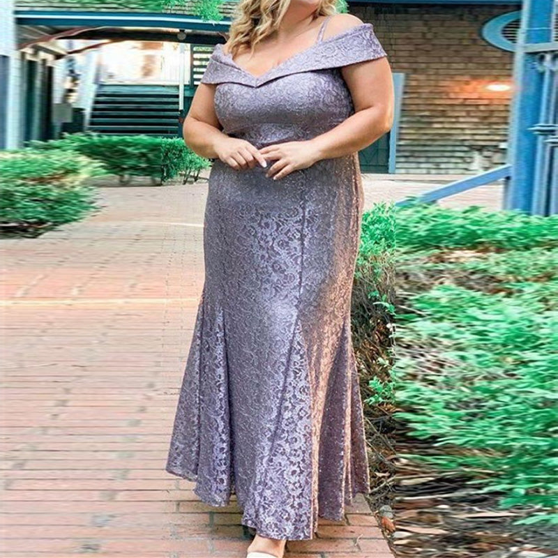 Plus Size Purple Mother of the Bride Dresses 2021 Off Shoulder Lace Fl – AnnaCustomDress