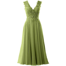 Load image into Gallery viewer, Tea length Green Mother of the Bride Dresses 2021  V Neck Chiffon Lace Floor Length Elegant