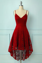 Load image into Gallery viewer, Red Homecoming Dress 2021 A Line ea Length Lace Satin Draping High Low Summer