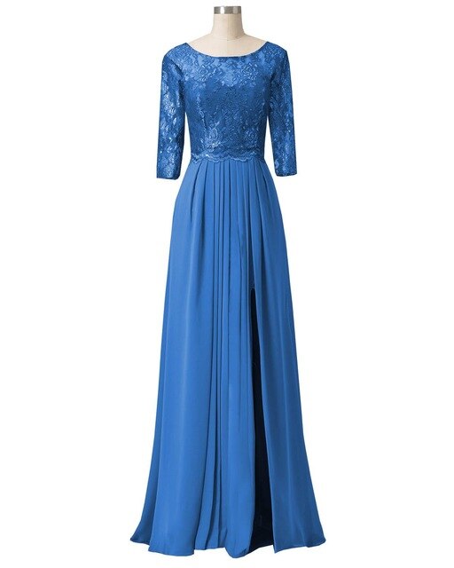 Elegant A Line Half Sleeves Lace Mother Of the Bride Dress Gown Chiffon For Wedding Groom Long Formal Evening Dress 24W / Blue Elegant A Line Half Sleeves Lace Mother Of the Bride Dress Gown Chiffon For Wedding Groom Long Formal Evening Dress 24W / Blue