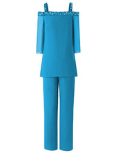 Load image into Gallery viewer, Three Quarters Sleeves Women 2 Pieces Beaded Mother of The Bride Pant Suits Evening Dress Wedding