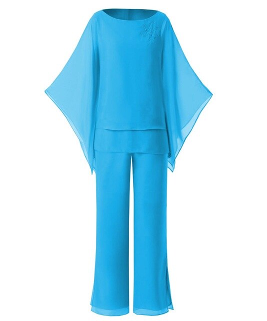 Chiffon Mother of the Groom Dresses Blue Elegant Pantsuits 2