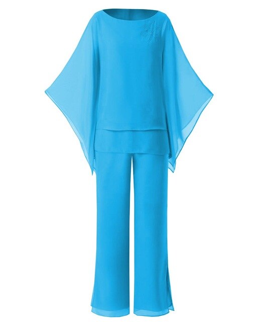 Two Pieces Chiffon Women Plus Size Outfits Mother of Bride Pant Suits Evening Wedding Party Dress 26W / Blue Two Pieces Chiffon Women Plus Size Outfits Mother of Bride Pant Suits Evening Wedding Party Dress 26W / Blue