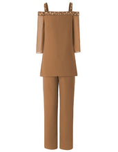 Load image into Gallery viewer, Three Quarters Sleeves Women 2 Pieces Beaded Mother of The Bride Pant Suits Evening Dress Wedding