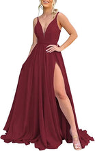 Load image into Gallery viewer, Burnt Orange Chiffon Bridesmaid Dresses Corset Back Adjustable Spaghetti Straps Maxi Dress with Slit