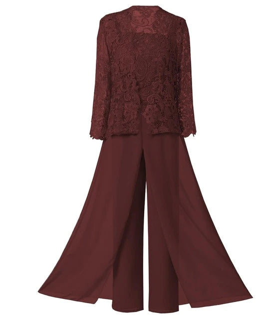 CY 3 Pieces Mother of The Bride Pant Suits Lace Jacket Ankle Length Chiffon Wedding  Guest Outfit, Burgundy, 2 : : Clothing, Shoes & Accessories
