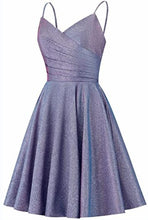 Load image into Gallery viewer, Short Prom Dress 2022 Spaghetti straps Sweetheart neckline Homecoming Dress Glitter with Ruched