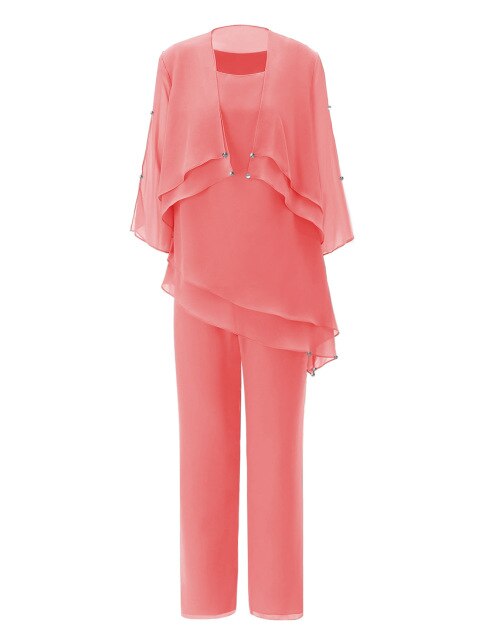 Champagne Mother of the Bride Dress Pantsuits Womens Asymmetrical Chiffon Suit with Short Outfit Jacket 3 Pieces 12 / Coral Champagne Mother of the Bride Dress Pantsuits Womens Asymmetrical Chiffon Suit with Short Outfit Jacket 3 Pieces 12 / Coral