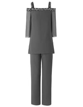 Load image into Gallery viewer, Three Quarters Sleeves Women 2 Pieces Beaded Mother of The Bride Pant Suits Evening Dress Wedding