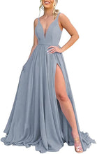 Load image into Gallery viewer, Burnt Orange Chiffon Bridesmaid Dresses Corset Back Adjustable Spaghetti Straps Maxi Dress with Slit