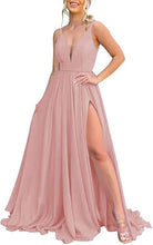 Load image into Gallery viewer, Burnt Orange Chiffon Bridesmaid Dresses Corset Back Adjustable Spaghetti Straps Maxi Dress with Slit