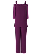 Load image into Gallery viewer, Three Quarters Sleeves Women 2 Pieces Beaded Mother of The Bride Pant Suits Evening Dress Wedding