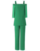 Load image into Gallery viewer, Three Quarters Sleeves Women 2 Pieces Beaded Mother of The Bride Pant Suits Evening Dress Wedding