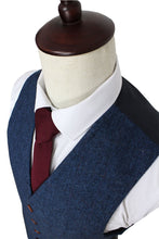 Load image into Gallery viewer, Men's Suits 3 Pieces Tailored Wool Tweed Blue Plaid Herringbone Retro Suits For Men Wedding