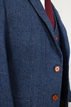 Load image into Gallery viewer, Men's Suits 3 Pieces Tailored Wool Tweed Blue Plaid Herringbone Retro Suits For Men Wedding