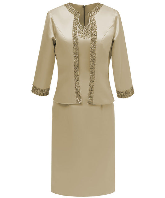 gold mother of the bride dresses with jackets Cicinia Gold Mother Of The Bride Dress With Jacket Chiffon Lace Sheath Tea Length 2 Pieces