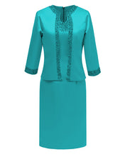 Load image into Gallery viewer, Mother Pants Suit Satin Formal Knee-Length Crystal Mother Of the Bride Dress With Jacket For Wedding Groom