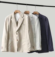 Load image into Gallery viewer, Men's Suit 2 Pcs Linen Slim Fit Grooms Wedding Suits For Business Casual Suits Jacket+Pants
