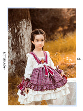 Load image into Gallery viewer, Renaissance Purple Long Sleeves Plaid Cloak Velvet with Bow(s) Girls Lolita Dress