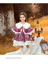 Load image into Gallery viewer, Renaissance Purple Long Sleeves Plaid Cloak Velvet with Bow(s) Girls Lolita Dress