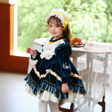 Load image into Gallery viewer, Renaissance Royal Blue Long Sleeves Velvet with Embroidery Girls Lolita Dress