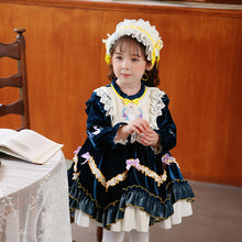 Load image into Gallery viewer, Renaissance Royal Blue Long Sleeves Velvet with Embroidery Girls Lolita Dress