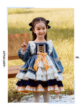 Load image into Gallery viewer, Sweet Love Blue Long Sleeves Velvet with Lace Bow(s) Girls Lolita Dress
