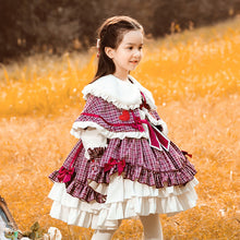 Load image into Gallery viewer, Renaissance Purple Long Sleeves Plaid Cloak Velvet with Bow(s) Girls Lolita Dress