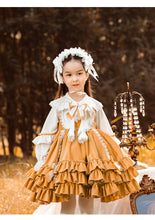 Load image into Gallery viewer, Renaissance Orange Long Sleeves Tiered/Layered Cloak Velvet with Bow(s) Girls Lolita Dress