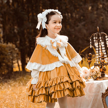Load image into Gallery viewer, Renaissance Orange Long Sleeves Tiered/Layered Cloak Velvet with Bow(s) Girls Lolita Dress