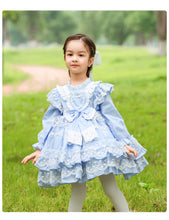 Load image into Gallery viewer, Sweet Love Light Blue Long Sleeves Organza with Lace Bow(s) Girls Lolita Dress