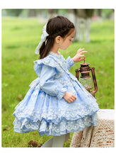 Load image into Gallery viewer, Sweet Love Light Blue Long Sleeves Organza with Lace Bow(s) Girls Lolita Dress