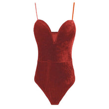 Load image into Gallery viewer, Spaghetti Straps Velvet Bodysuit Top Leotard