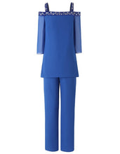 Load image into Gallery viewer, Three Quarters Sleeves Women 2 Pieces Beaded Mother of The Bride Pant Suits Evening Dress Wedding