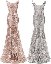 Load image into Gallery viewer, Rose Gold Sequin Bridesmaid Dress Sheath Mermaid Scoop Long Wedding Party Dress