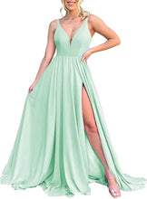 Load image into Gallery viewer, Burnt Orange Chiffon Bridesmaid Dresses Corset Back Adjustable Spaghetti Straps Maxi Dress with Slit